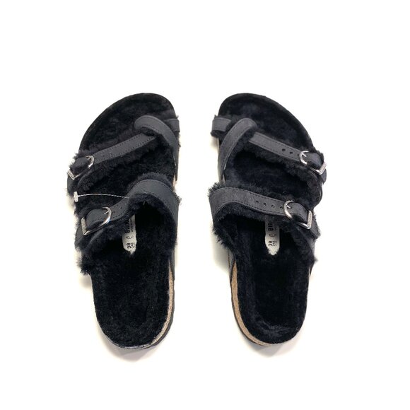 Foot Heaven! Birkenstock Mayari Shearling Fur Sandals in Black, Size 38, Size 8 - Picture 7 of 9